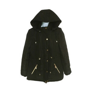 Le  Grenier Quilted Hooded Wind/Water Resistant Coat with Gold Metal Accents M